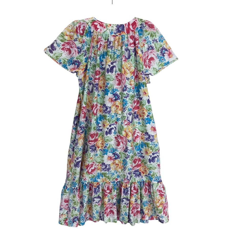 Carriage Court Vintage Floral Button Front Midi House Dress Ruffle Hem Cotton M